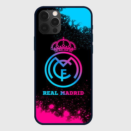 Чехол iPhone 12 Pro Max Real Madrid - neon gradient / 3D-Черный – фото 1