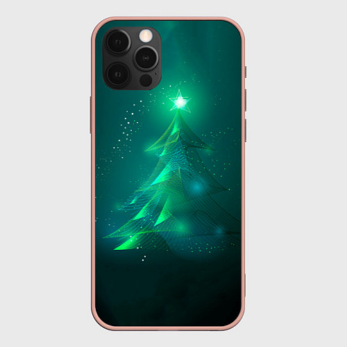 Чехол iPhone 12 Pro Max Новогодняя неоновая кибер-елочка / 3D-Светло-розовый – фото 1