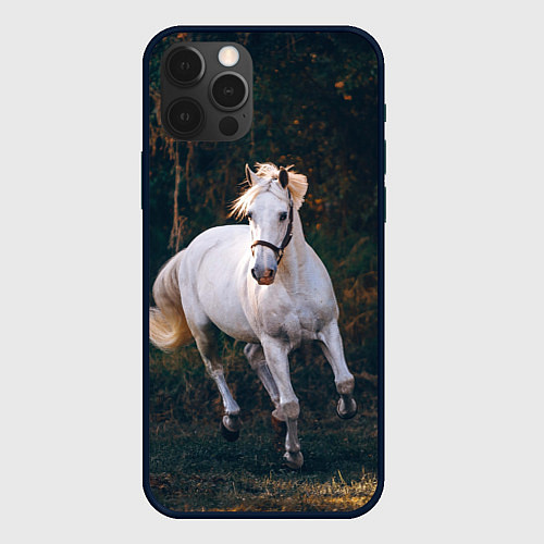 Чехол iPhone 12 Pro Max Скачущая белая лошадь / 3D-Черный – фото 1