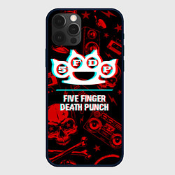 Чехол для iPhone 12 Pro Max Five Finger Death Punch rock glitch, цвет: 3D-черный