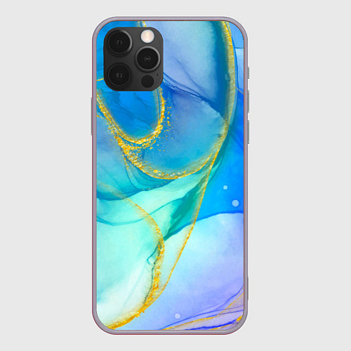 Чехол iPhone 12 Pro Max Абстракция в разных оттенках синего с золотыми нит / 3D-Серый – фото 1