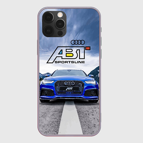 Чехол iPhone 12 Pro Max Audi ABT - sportsline на трассе / 3D-Серый – фото 1