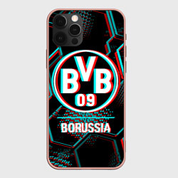 Чехол для iPhone 12 Pro Max Borussia FC в стиле glitch на темном фоне, цвет: 3D-светло-розовый