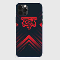 Чехол iPhone 12 Pro Max Красный символ GTA на темном фоне со стрелками