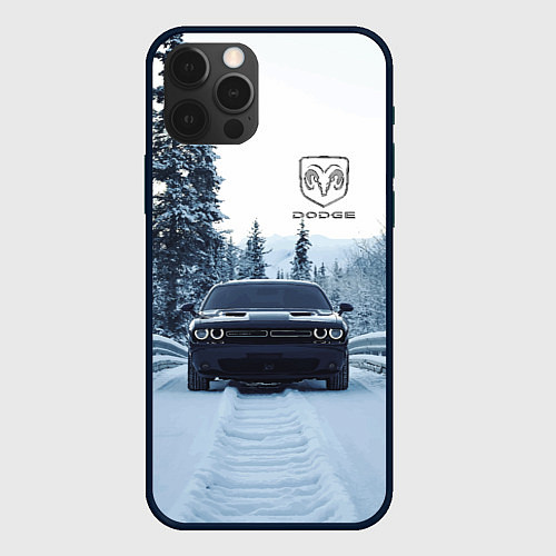 Чехол iPhone 12 Pro Max Dodge in winter forest / 3D-Черный – фото 1