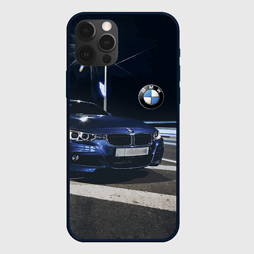 Чехол iPhone 12 Pro Max BMW на ночной трассе / 3D-Черный – фото 1