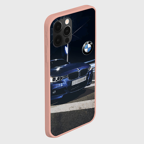Чехол iPhone 12 Pro Max BMW на ночной трассе / 3D-Светло-розовый – фото 2