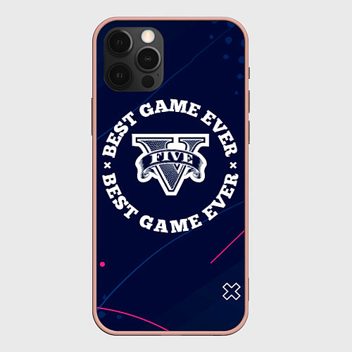 Чехол iPhone 12 Pro Max Символ GTA и надпись best game ever / 3D-Светло-розовый – фото 1