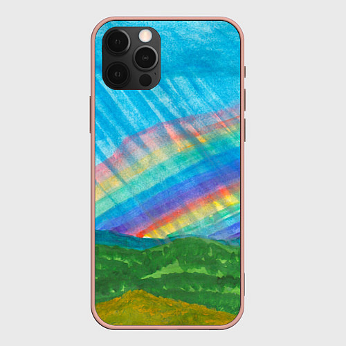 Чехол iPhone 12 Pro Max Летний дождь радуга / 3D-Светло-розовый – фото 1