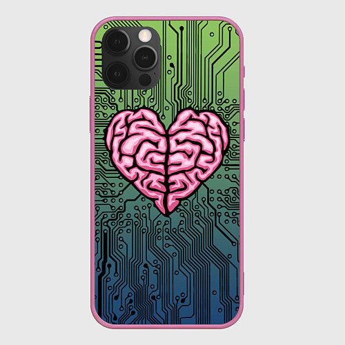 Чехол iPhone 12 Pro Max Heart brain chip / 3D-Малиновый – фото 1