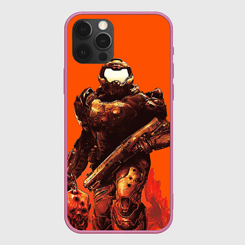 Чехол iPhone 12 Pro Max Думгай с головой - Doom / 3D-Малиновый – фото 1