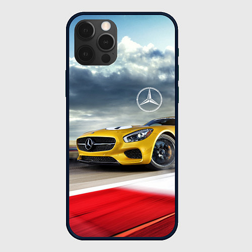 Чехол iPhone 12 Pro Max Mercedes AMG V8 Biturbo на трассе / 3D-Черный – фото 1