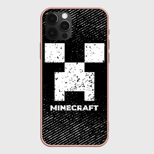 Чехол iPhone 12 Pro Max Minecraft с потертостями на темном фоне / 3D-Светло-розовый – фото 1