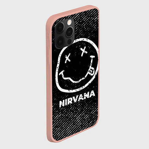 Чехол iPhone 12 Pro Max Nirvana с потертостями на темном фоне / 3D-Светло-розовый – фото 2