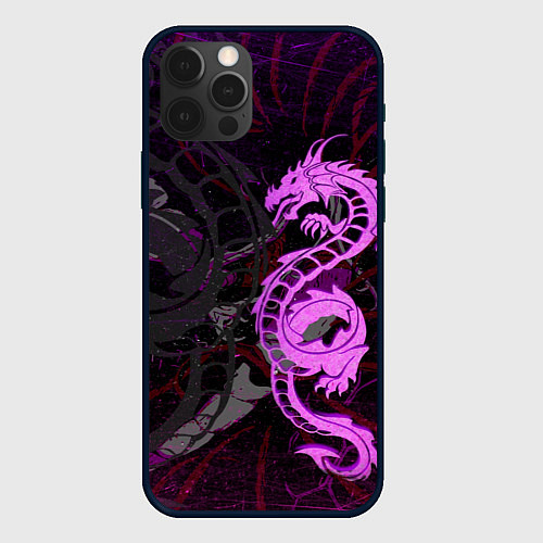 Чехол iPhone 12 Pro Max Неоновый дракон purple dragon / 3D-Черный – фото 1