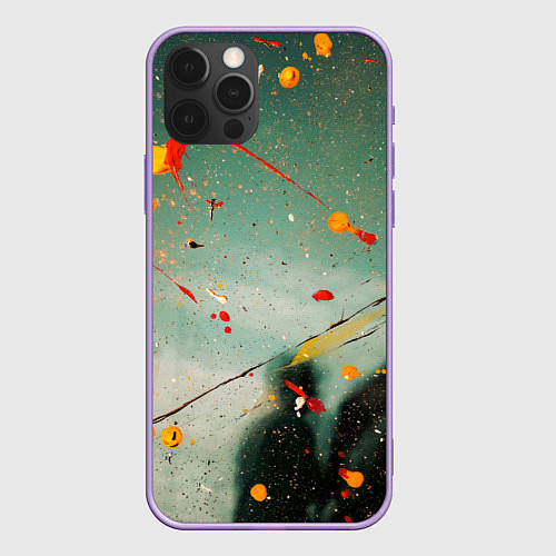 Чехол iPhone 12 Pro Max Светло-зелёный фон и разные краски / 3D-Сиреневый – фото 1