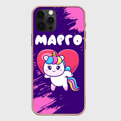 Чехол iPhone 12 Pro Max Марго единорог с сердечком / 3D-Светло-розовый – фото 1