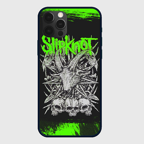 Чехол iPhone 12 Pro Max Slipknot green logo / 3D-Черный – фото 1