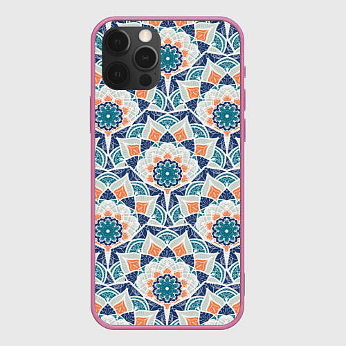 Чехол iPhone 12 Pro Max Цветы светлый орнамент / 3D-Малиновый – фото 1