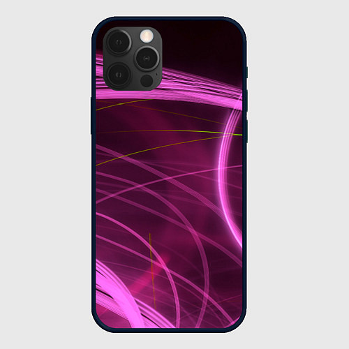 Чехол iPhone 12 Pro Max Абстрактные неоновые розовые линии во тьме / 3D-Черный – фото 1