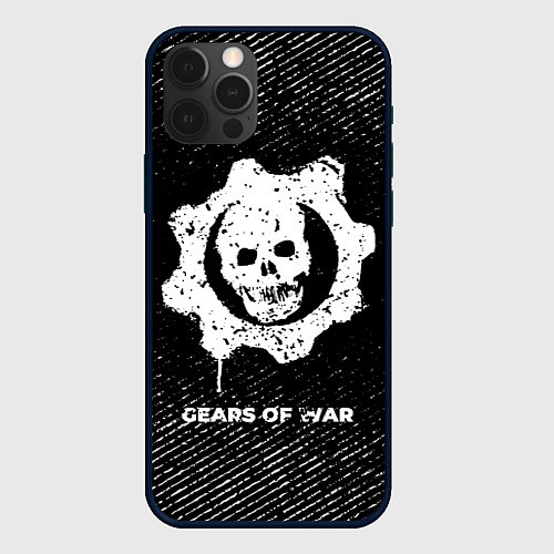 Чехол iPhone 12 Pro Max Gears of War с потертостями на темном фоне / 3D-Черный – фото 1