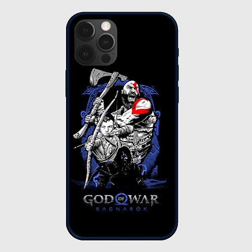 Чехол iPhone 12 Pro Max Кратос,Атрей и Тор GoW Ragnarok / 3D-Черный – фото 1