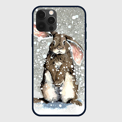 Чехол iPhone 12 Pro Max Кролик Снежок Милый / 3D-Черный – фото 1