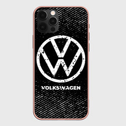 Чехол для iPhone 12 Pro Max Volkswagen с потертостями на темном фоне, цвет: 3D-светло-розовый