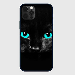 Чехол iPhone 12 Pro Max Чёрный кот с бирюзовыми глазами