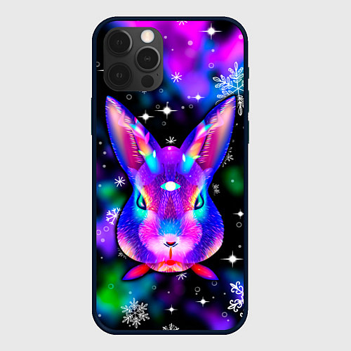 Чехол iPhone 12 Pro Max Неоновый кролик / 3D-Черный – фото 1