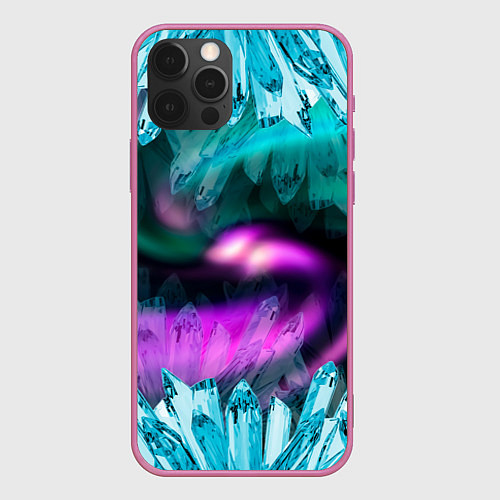Чехол iPhone 12 Pro Max Кристаллы и северное сияние / 3D-Малиновый – фото 1