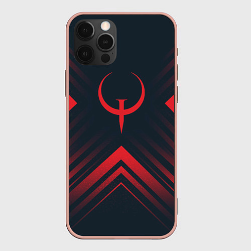 Чехол iPhone 12 Pro Max Красный символ Quake на темном фоне со стрелками / 3D-Светло-розовый – фото 1