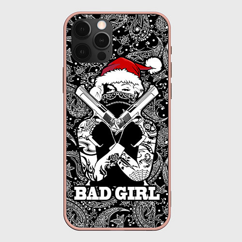 Чехол iPhone 12 Pro Max Bad girl with guns in a bandana / 3D-Светло-розовый – фото 1