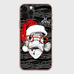 Чехол для iPhone 12 Pro Max Be merry, fish, Santa Claus, цвет: 3D-светло-розовый
