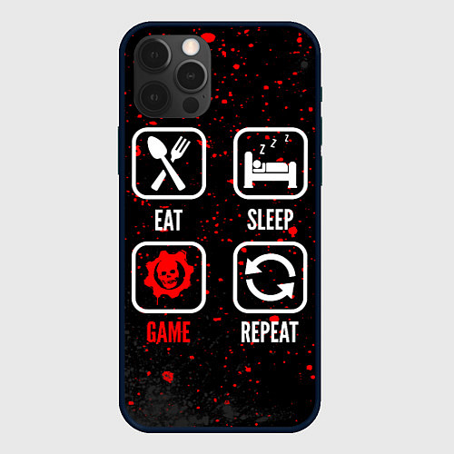 Чехол iPhone 12 Pro Max Eat, sleep, Gears of War, repeat / 3D-Черный – фото 1