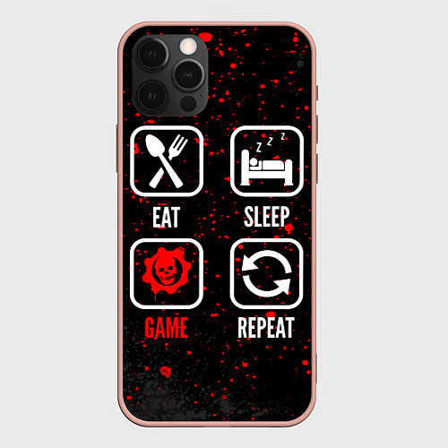 Чехол iPhone 12 Pro Max Eat, sleep, Gears of War, repeat / 3D-Светло-розовый – фото 1