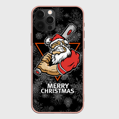 Чехол iPhone 12 Pro Max Merry Christmas! Cool Santa with a baseball bat / 3D-Светло-розовый – фото 1
