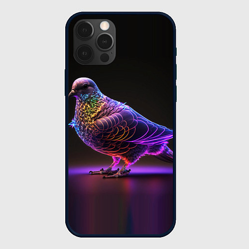 Чехол iPhone 12 Pro Max Неоновый голубь / 3D-Черный – фото 1