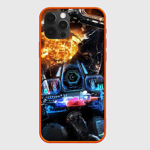 Чехол iPhone 12 Pro Max Космическая схватка из кабины пилота / 3D-Красный – фото 1