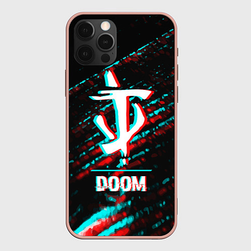 Чехол iPhone 12 Pro Max Doom в стиле glitch и баги графики на темном фоне / 3D-Светло-розовый – фото 1