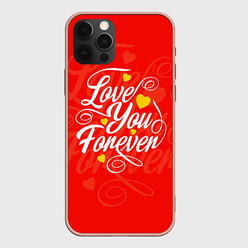 Чехол iPhone 12 Pro Max Love you forever - hearts, patterns / 3D-Светло-розовый – фото 1