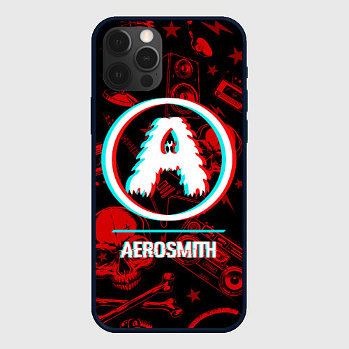 Чехол iPhone 12 Pro Max Aerosmith rock glitch / 3D-Черный – фото 1