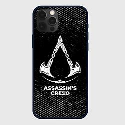 Чехол iPhone 12 Pro Max Assassins Creed с потертостями на темном фоне