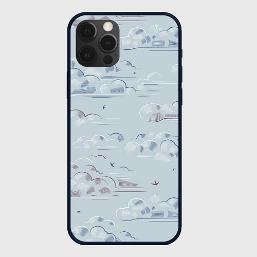 Чехол iPhone 12 Pro Max Полёт птиц ласточек / 3D-Черный – фото 1