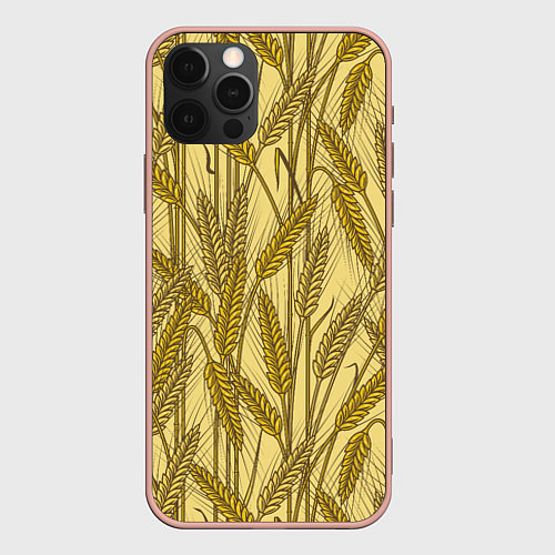 Чехол iPhone 12 Pro Max Винтажные колоски пшеницы / 3D-Светло-розовый – фото 1