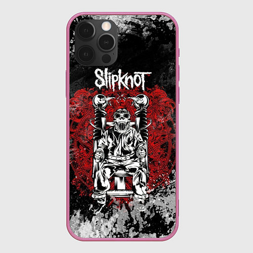 Чехол iPhone 12 Pro Max Slipknot скелет / 3D-Малиновый – фото 1