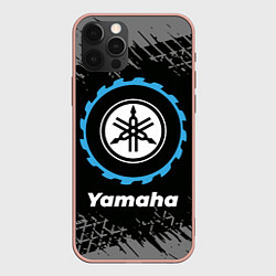 Чехол iPhone 12 Pro Max Yamaha в стиле Top Gear со следами шин на фоне