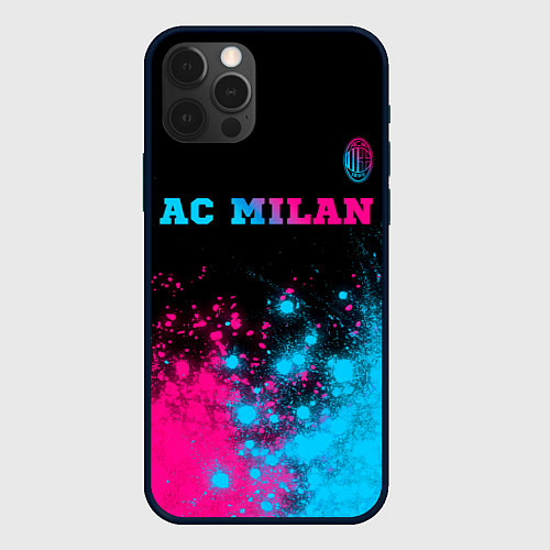 Чехол iPhone 12 Pro Max AC Milan - neon gradient: символ сверху / 3D-Черный – фото 1