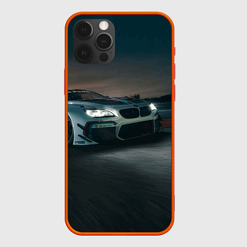 Чехол iPhone 12 Pro Max Бэха на ночной гоночной трассе - M Performance / 3D-Красный – фото 1