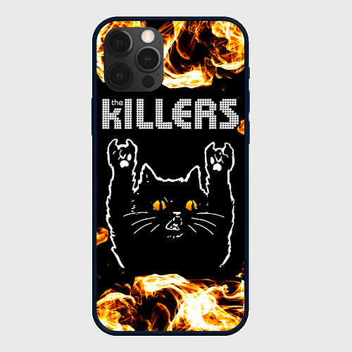 Чехол iPhone 12 Pro Max The Killers рок кот и огонь / 3D-Черный – фото 1